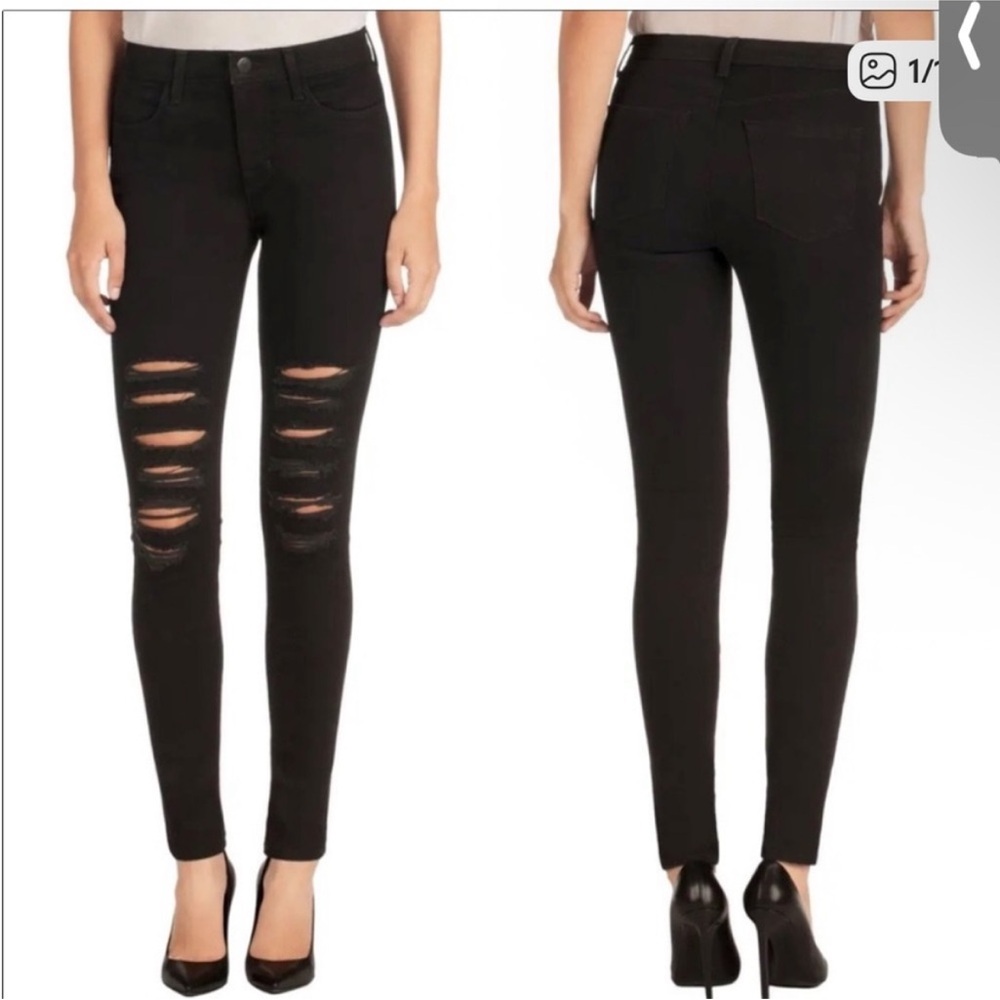 J Brand black Maria High Rise Skinny Distressed knee slash Jeans 28